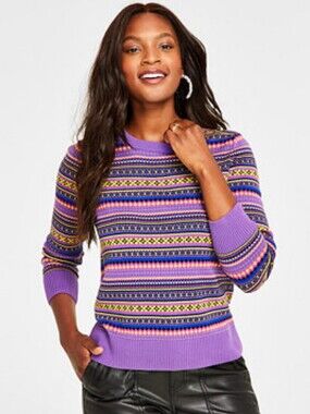 Like New Fair Isle Purple Colorful Knit Sweater Fun Pattern Lightweight Small